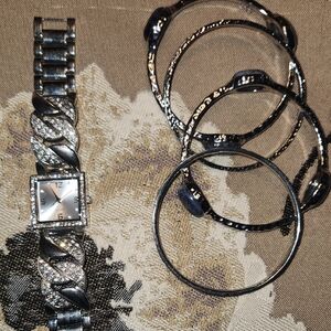 Silver Watch and Bangle Set